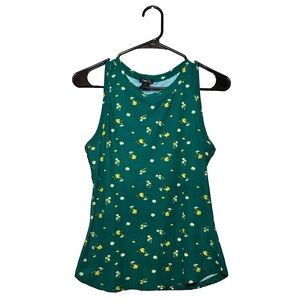 RUE21 Green Tank Top with Yellow and White Floral Daisy Print